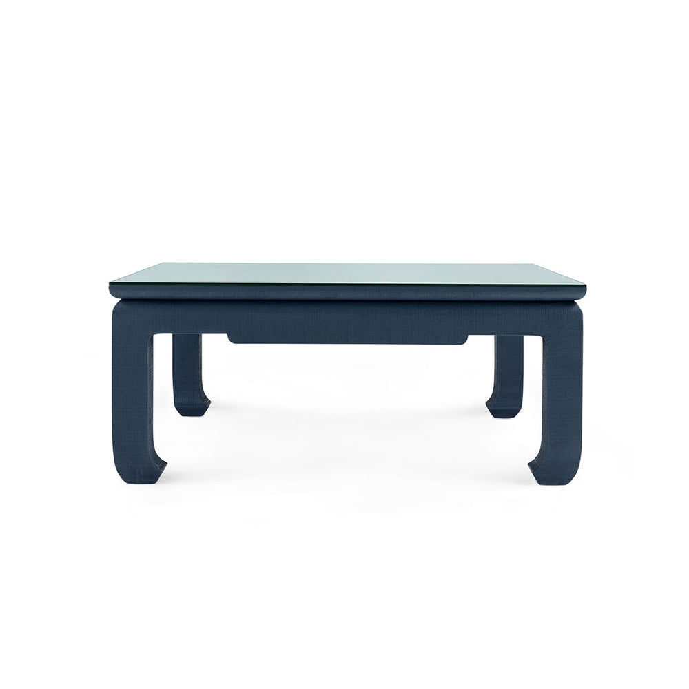 Bethany Large Square Coffee Table with Glass Top, Storm Blue-Blue Hand Home