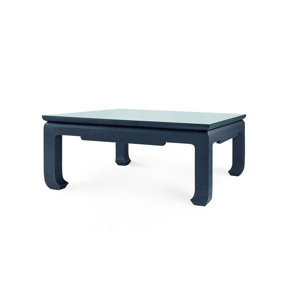 Bethany Large Square Coffee Table with Glass Top, Storm Blue-Blue Hand Home