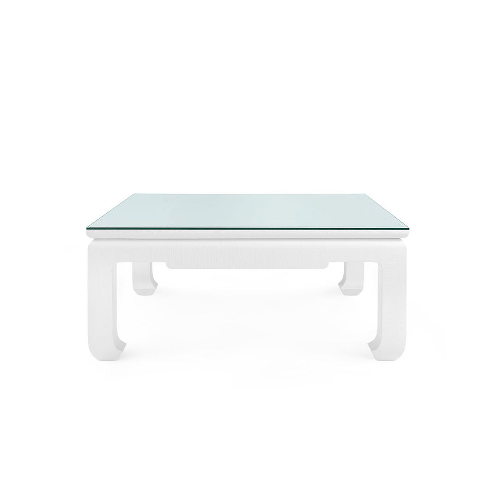 Bethany Large Square Coffee Table with Glass Top, Vanilla-Blue Hand Home
