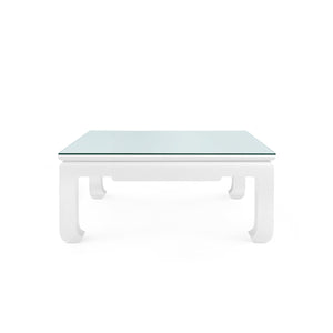 Bethany Large Square Coffee Table with Glass Top, Vanilla