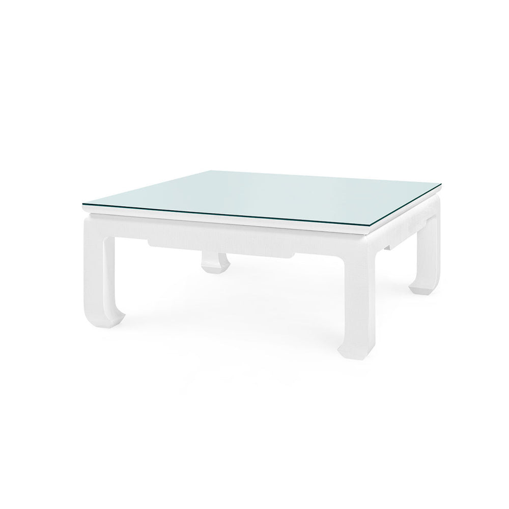Bethany Large Square Coffee Table with Glass Top, Vanilla-Blue Hand Home