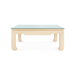 Bethany Large Square Coffee Table with Glass Top, Natural Twill