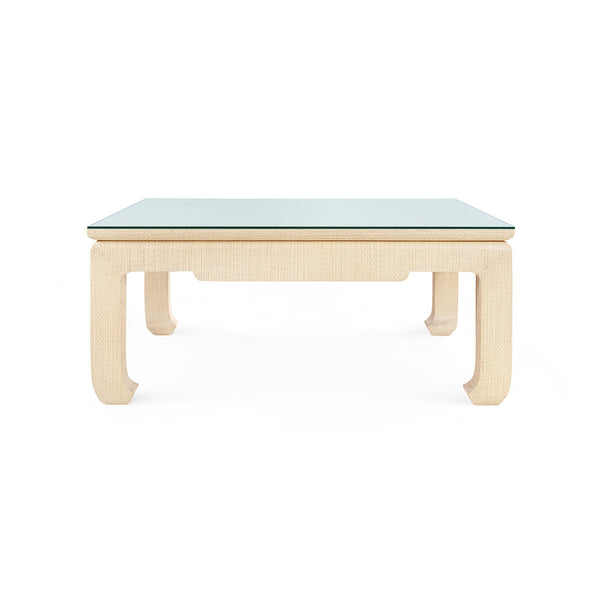 Bethany Large Square Coffee Table with Glass Top, Natural Twill