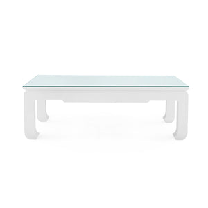 Bethany Large Rectangular Coffee Table with Glass Top, Vanilla