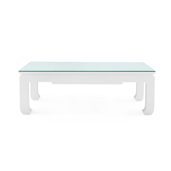 Bethany Large Rectangular Coffee Table with Glass Top, Vanilla