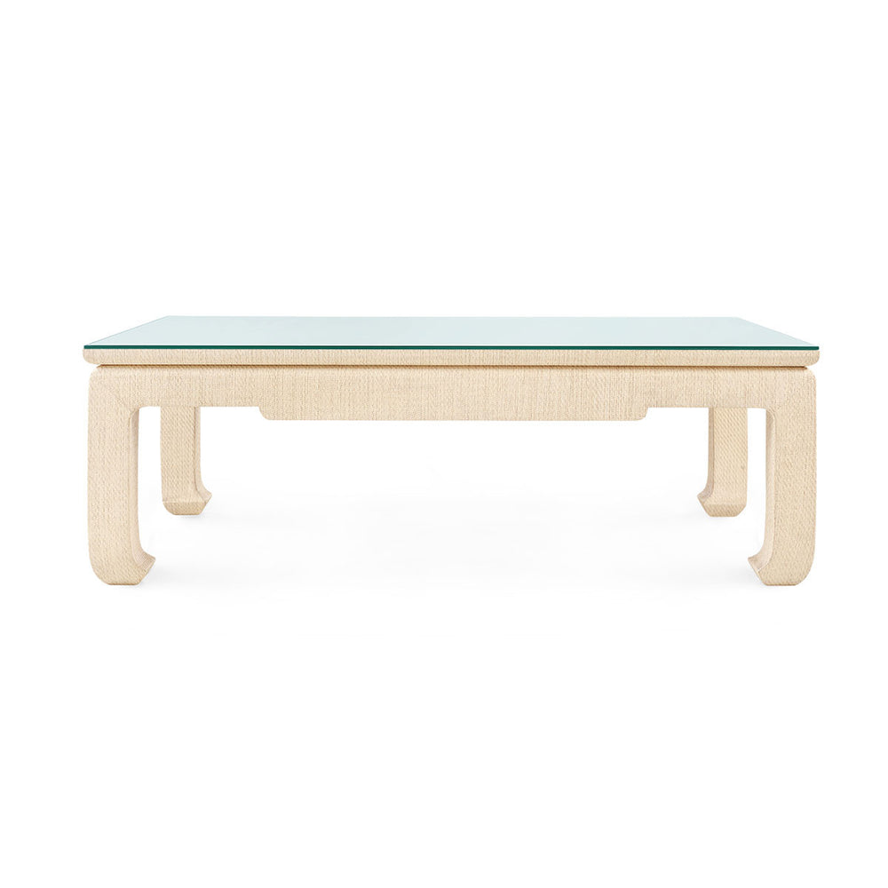 Bethany Large Rectangular Coffee Table with Glass Top, Natural Twill-Blue Hand Home