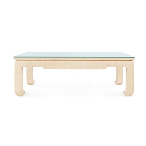 Bethany Large Rectangular Coffee Table with Glass Top, Natural Twill