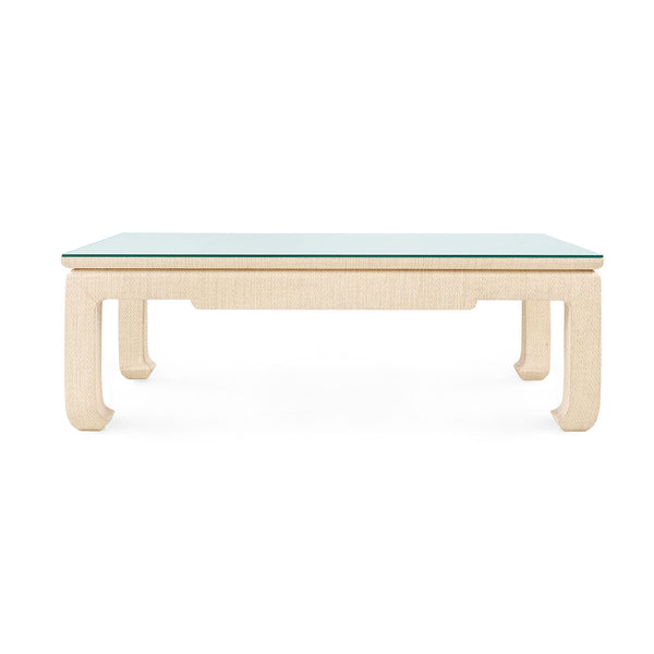 Bethany Large Rectangular Coffee Table with Glass Top, Natural Twill