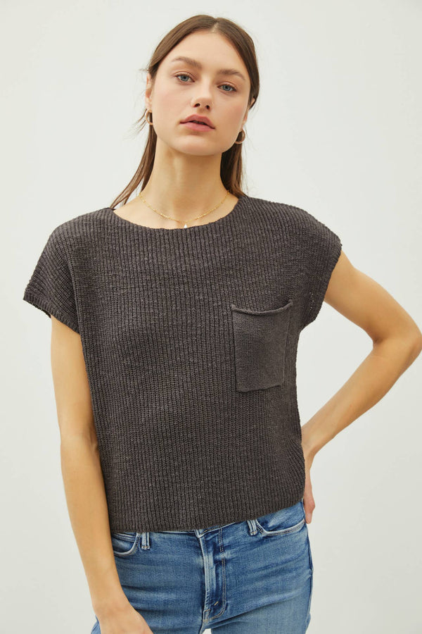 [New Color] Patch Pocket Dolman Cap Sleeve Boxy Knit