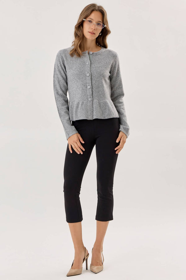 Covered Button Peplum Knit Cardigan