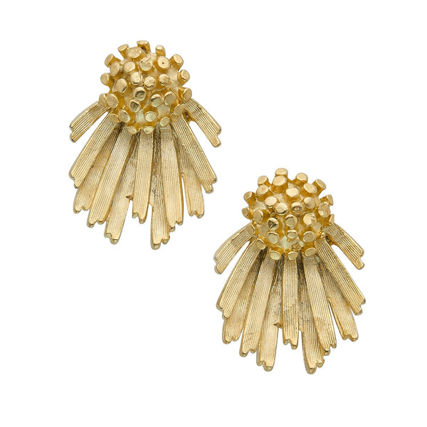 Gold Cluster/Fan Studs Earrings-Blue Hand Home