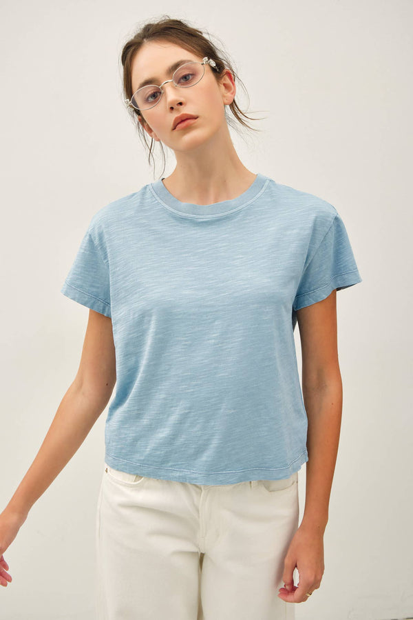 Garment Dyed Cotton Slub Half Sleeve Crop Top