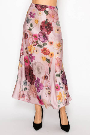 Silky Satin Midi Skirt With Effortless Flow 4893DR-PURPLE FL-Blue Hand Home