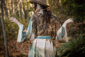 Awakening Opera Duster Kimono Robe w/Landscape and Eagle-Blue Hand Home