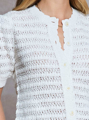 Scallop Crochet Short Sleeve Cardigan-Blue Hand Home