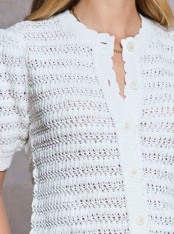 Scallop Crochet Short Sleeve Cardigan-Blue Hand Home