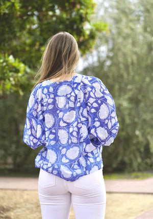 Anjou Top O/S Navy White-Blue Hand Home