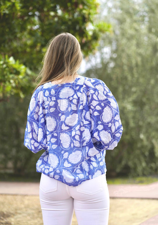 Anjou Top O/S Navy White-Blue Hand Home