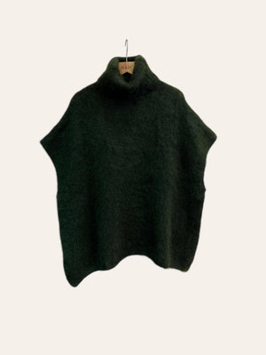 80% Kid Mohair Turtleneck Poncho Sweater: Ecru / One Size-Blue Hand Home