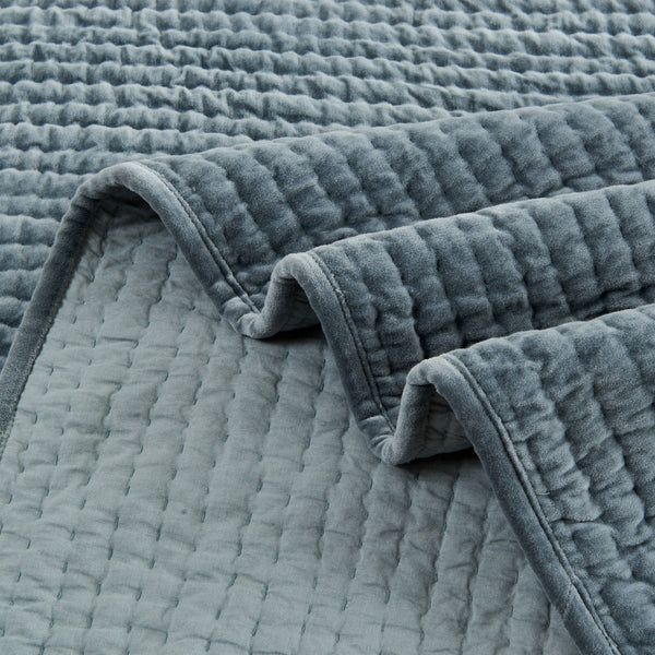 Tamara Velvet Quilt Set-Blue Hand Home