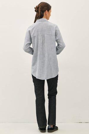 HAIRLINE STRIPE BUTTON DOWN SHIRT-Blue Hand Home