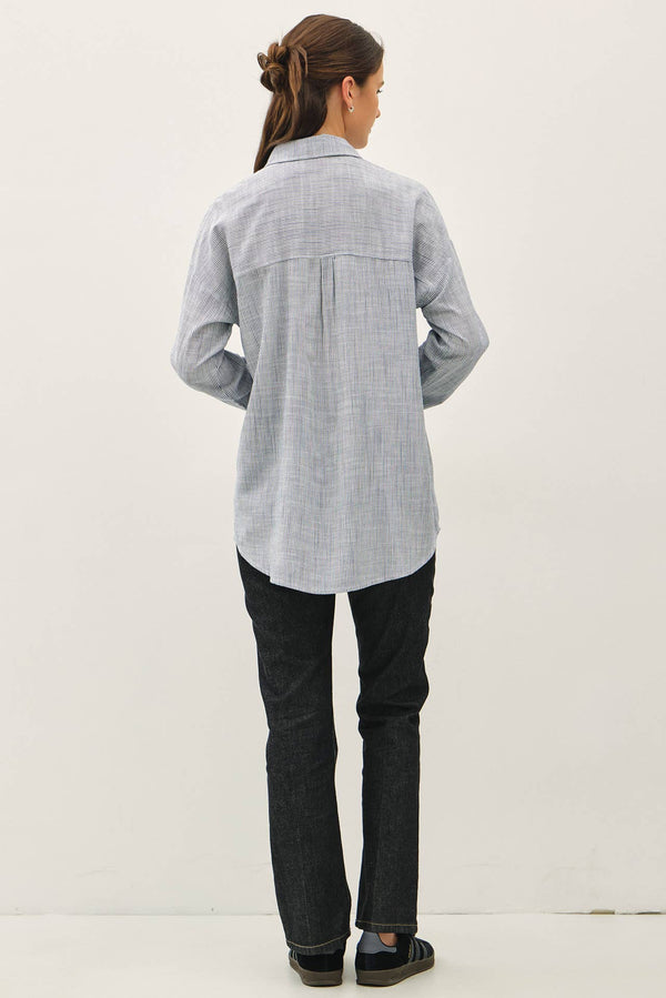 HAIRLINE STRIPE BUTTON DOWN SHIRT-Blue Hand Home