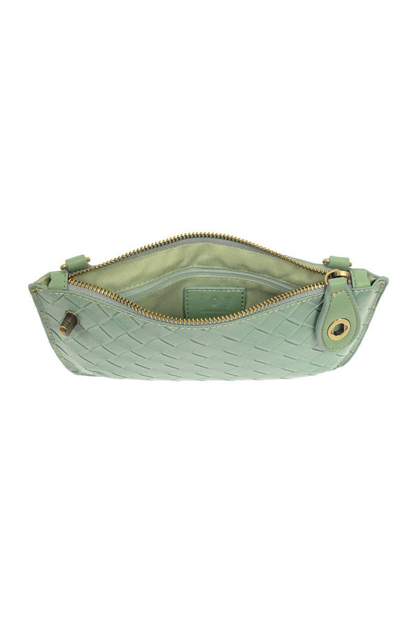 Faux Wide Woven Mini Crossbody Wristlet Clutch-Blue Hand Home