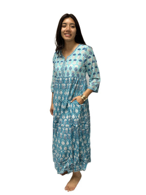 Long Sleeve Midi Dress-Blue Hand Home