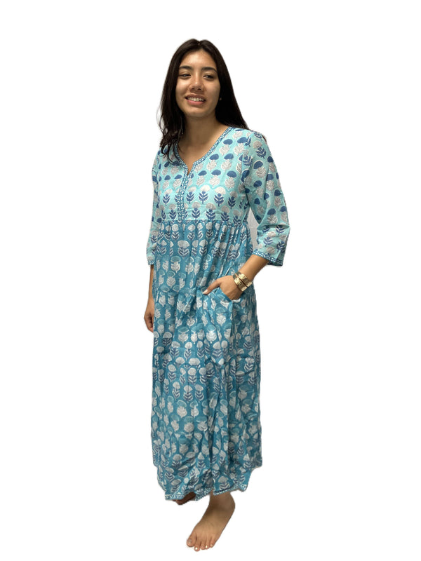 Long Sleeve Midi Dress-Blue Hand Home