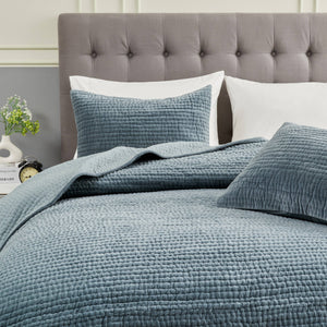 Tamara Velvet Quilt Set-Blue Hand Home
