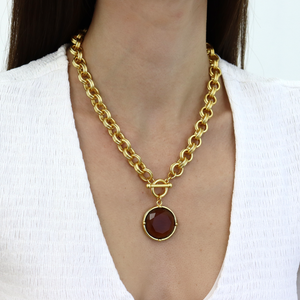 Cabochon Pendant Necklace - Mother of Pearl-24K Gold Plated