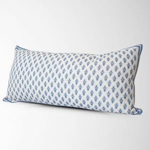 Celeste Blue Mughal Flower Lumbar Pillow Cover – Decorative-Blue Hand Home