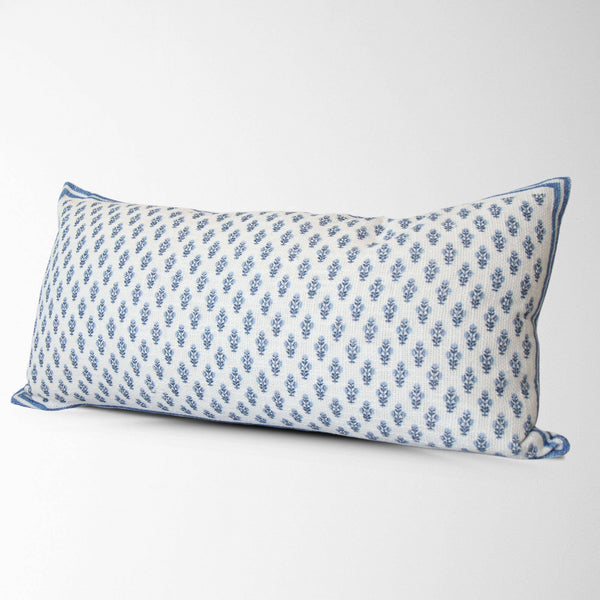 Celeste Blue Mughal Flower Lumbar Pillow Cover – Decorative-Blue Hand Home