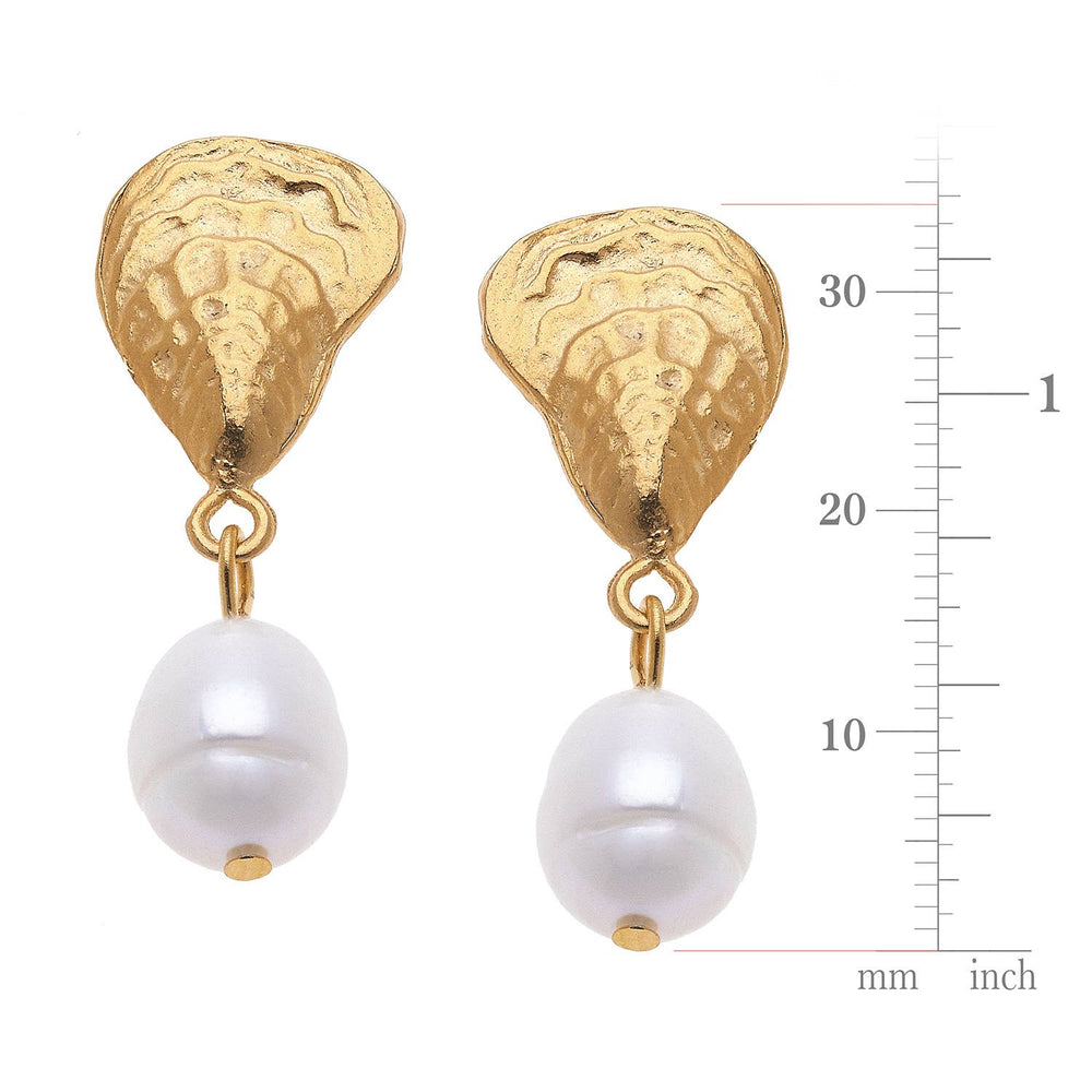 Oyster + Pearl Drop Earrings-Blue Hand Home