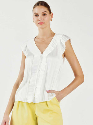 Button Front Pleated Blouse-Blue Hand Home
