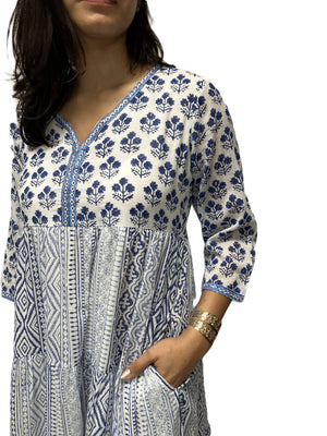 Long Sleeve Midi Dress-Blue Hand Home