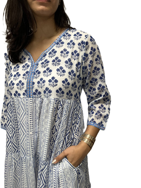 Long Sleeve Midi Dress-Blue Hand Home