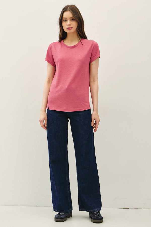 LINEN CLASSIC ROUND NECK SPLIT HEM T-SHIRT-Blue Hand Home