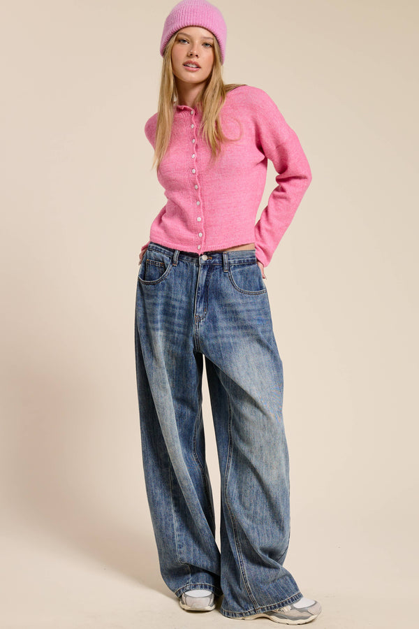 Essential Button Down Cardigan Top-Blue Hand Home