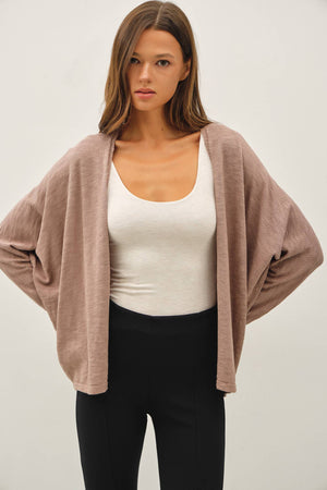 OPEN FRONT DOLMAN SLEEVE SLUB CARDIGAN-Blue Hand Home