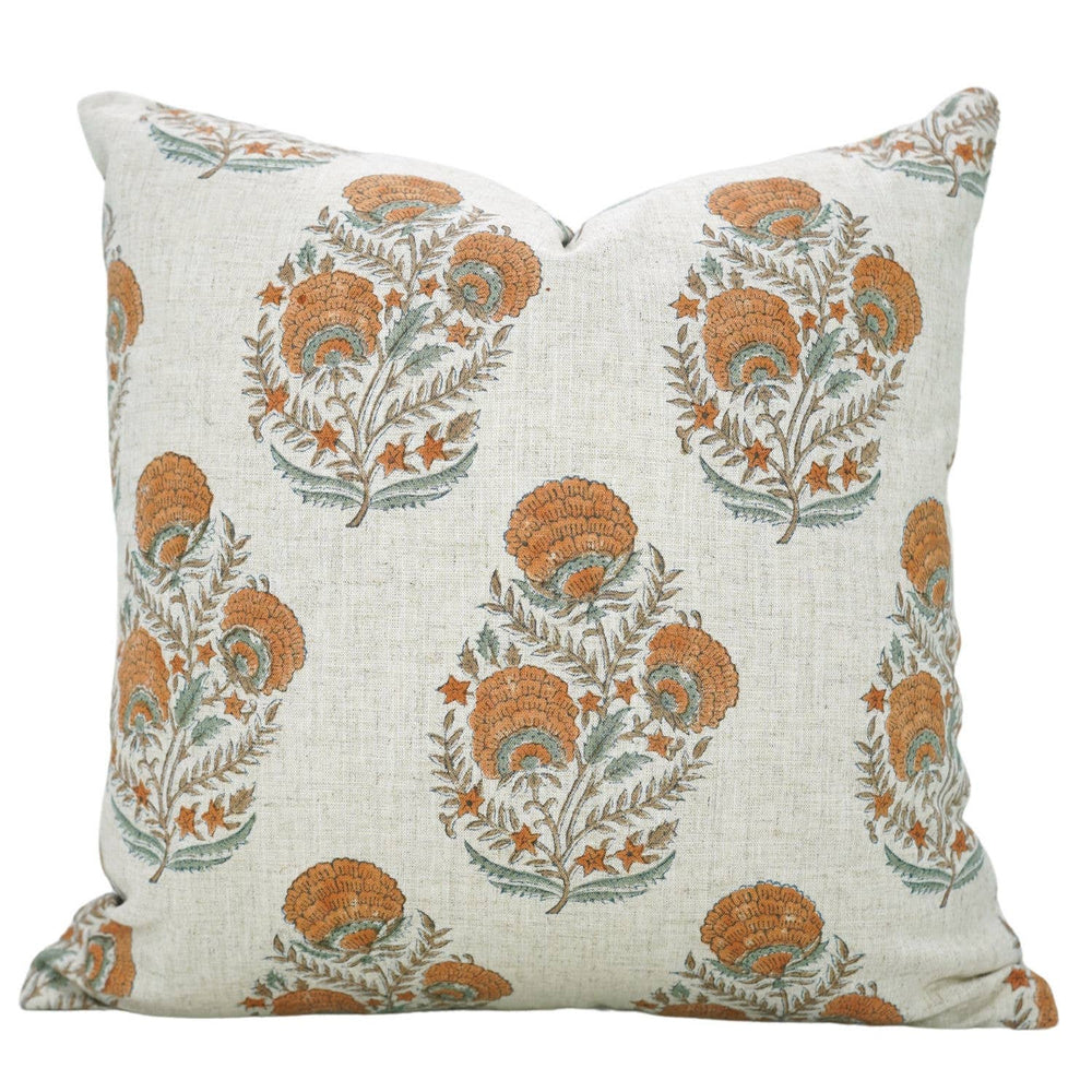 Bohemian Hand-Printed Viscose Linen Pillow Cover- Mohini-Blue Hand Home