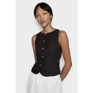 Sleeveless Woven Vest With Back Tie-Blue Hand Home
