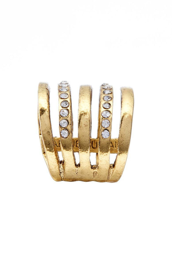 Embellished multi strand ring: Gold-Blue Hand Home