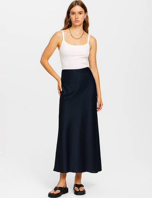 Ladies Solid Color Satin Midi Skirt 5515-Blue Hand Home