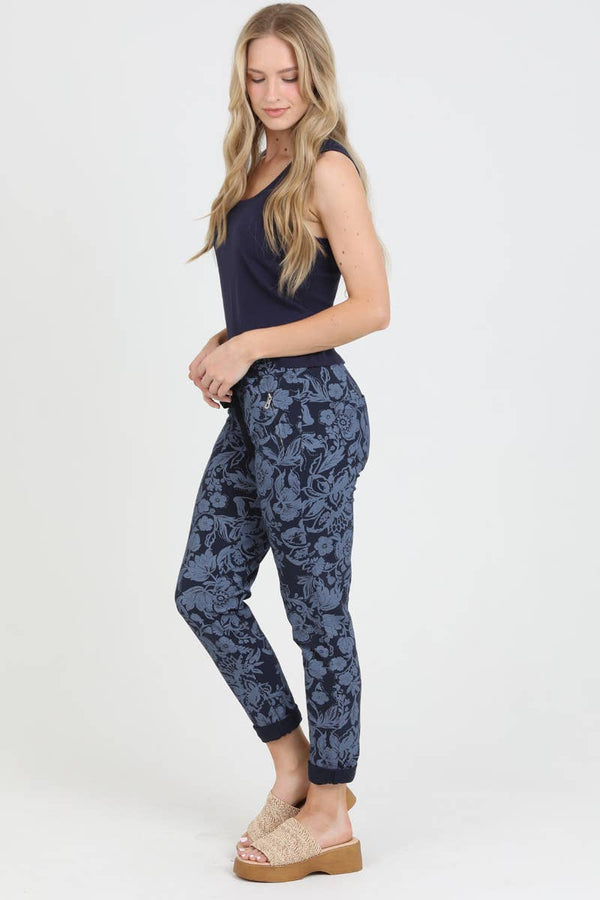 NP746-BW74 FLORAL PRINT JOGGER PANTS
