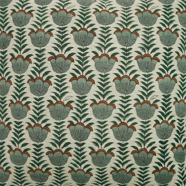 Unique Block Print Linen Blend Pillow Cover - Lotus-Blue Hand Home