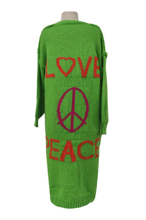 Love & Peace Exposed Seam Knit Sweater Long Cardigan-Blue Hand Home