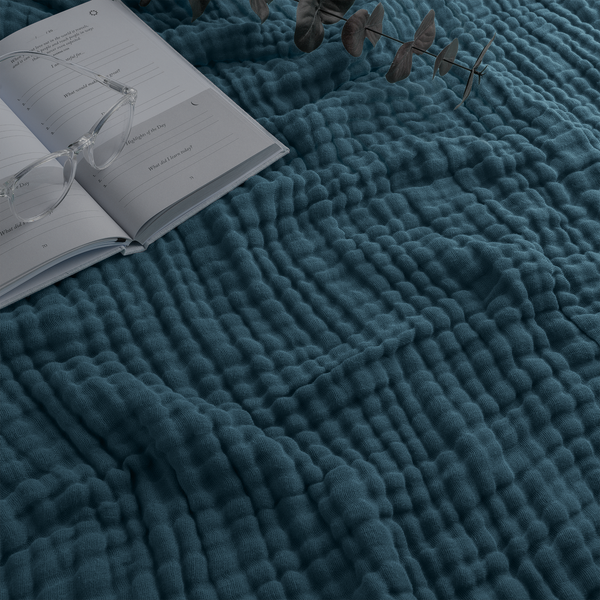 Muslin Blanket for Adults, 6-Layer Bedding by Comfy Cubs-Blue Hand Home
