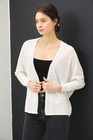 OPEN FRONT DOLMAN SLEEVE SLUB CARDIGAN-Blue Hand Home