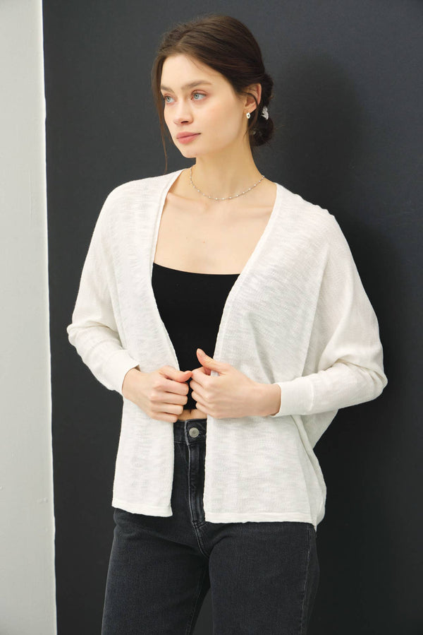 OPEN FRONT DOLMAN SLEEVE SLUB CARDIGAN-Blue Hand Home